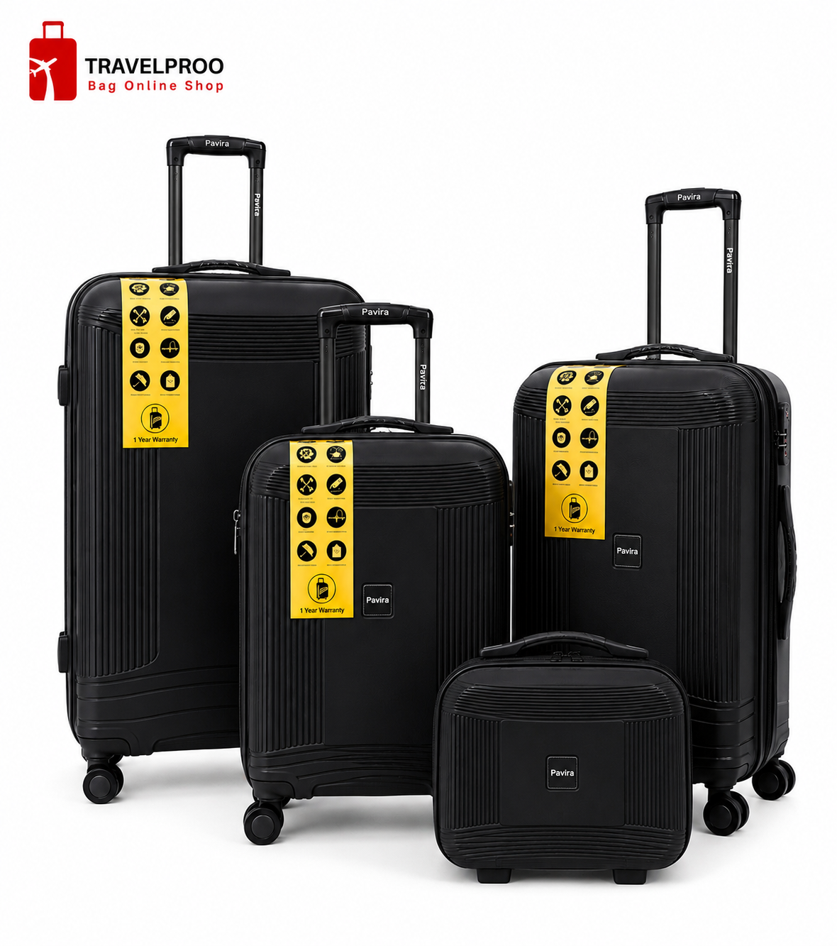 چمدان ست چهار تیکه نشکن برند پاویرا رنگ مشکی